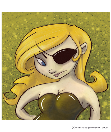 Mom Avatar|2009|Photoshop + Cintiq|I got tired of looking at the default avatar for my mom's facebook account and threw this together. She doesn't have an eye patch in irl, but she does have massive breasts.  Enjoy~