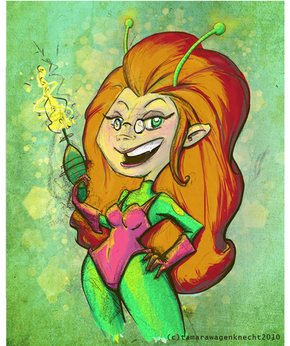 The Queen of Outer Space|2010|BluePencil and Paper, then cleaned and colored Photoshop + Cintiq|In the spirit of my mom's user pic, my aunt requested a drawing.<br />My Aunt Fawn is the Queen of Outer Space. Watch out boys, her lazer gun is set to seduction~